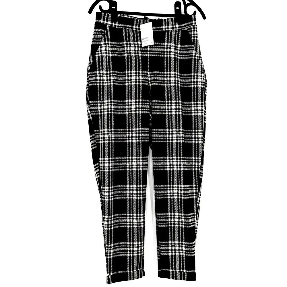 H&M Plaid Pants Trousers Black & White Size Small - Picture 1 of 9